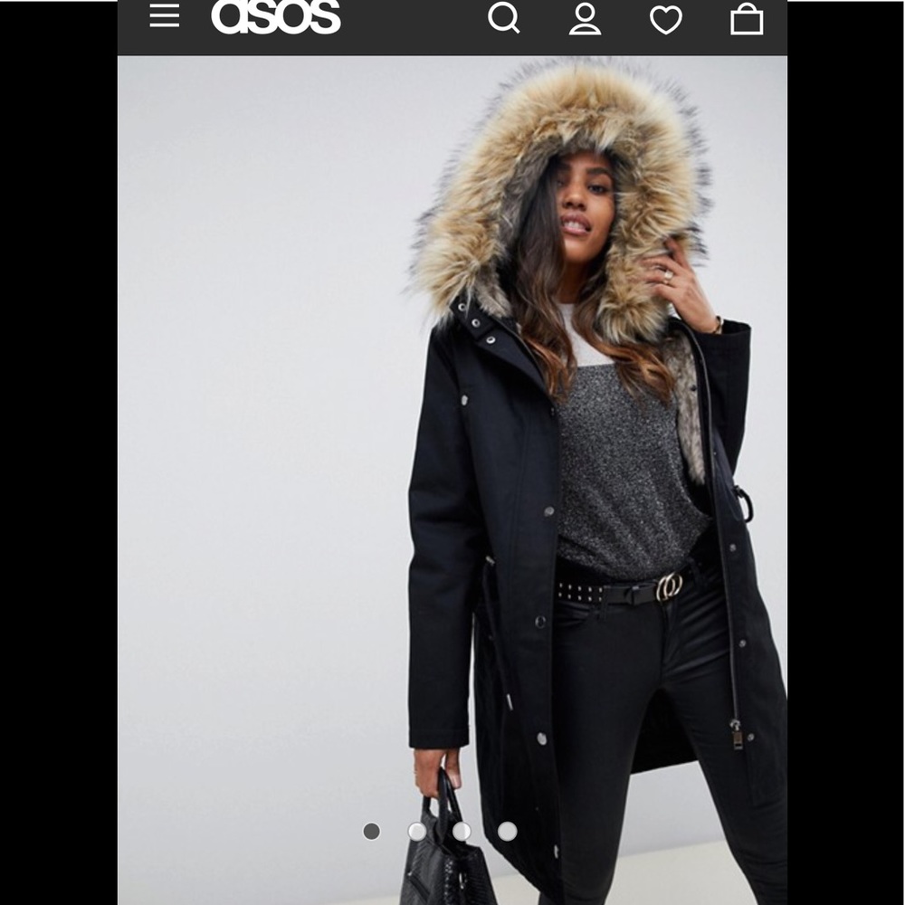 Asos Design Parka with detachable faux fur NWT